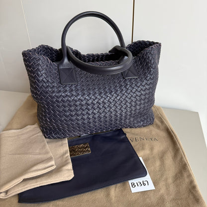 Bottega Veneta Cabat Small Intreccio Leather Tote Bag Navy-Luxbags