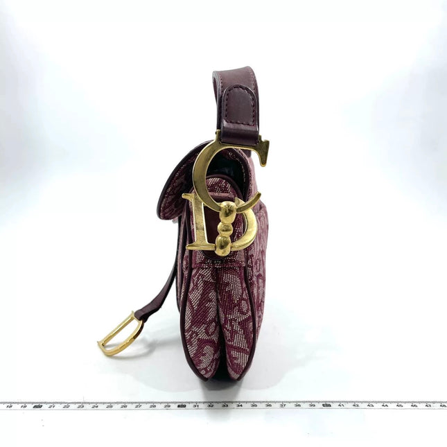 Dior Vintage Double Saddle Burgundy Oblique Monogram Canvas Gold Hardware