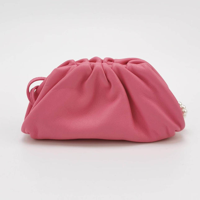 SOld Bottega Veneta Pouch Super Mini Pink Calfskin Leather Crossbody Bag Pearl Chains