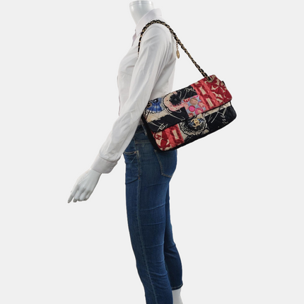 Chanel Jumbo Quilted Multicolor Patchwork Jersey Flap Bag