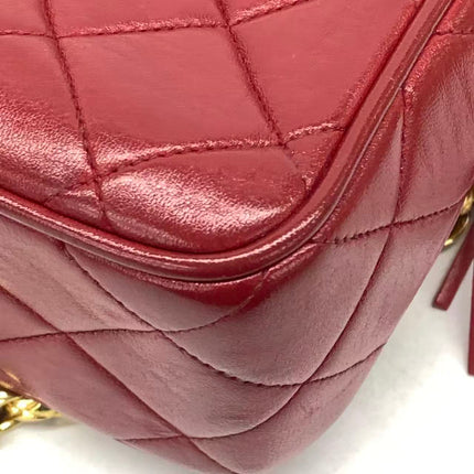 Chanel Vintage Camera Bag Red Lambskin Leather Gold Bajou Chain