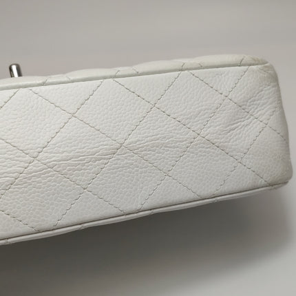 Chanel Classic Flap Medium 2008 White Caviar Leather Silver Hardware