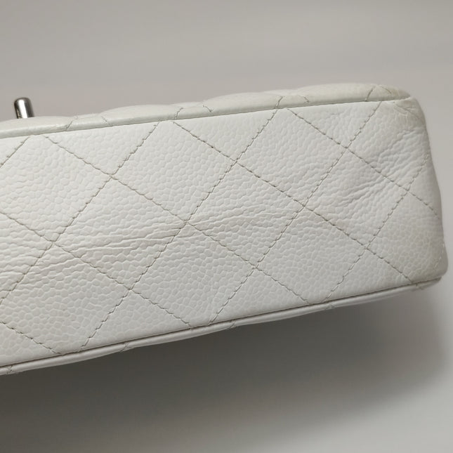 Chanel Classic Flap Medium 2008 White Caviar Leather Silver Hardware