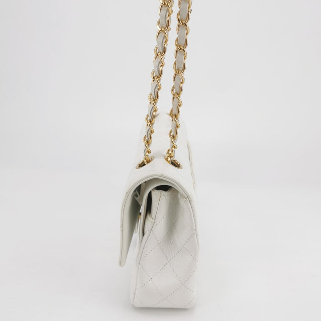 Chanel Classic Flap Medium 2010 White Caviar Leather Gold Hardware