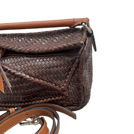 Loewe Puzzle Small Leather Woven Braided Dark Brown Crossbody Bag