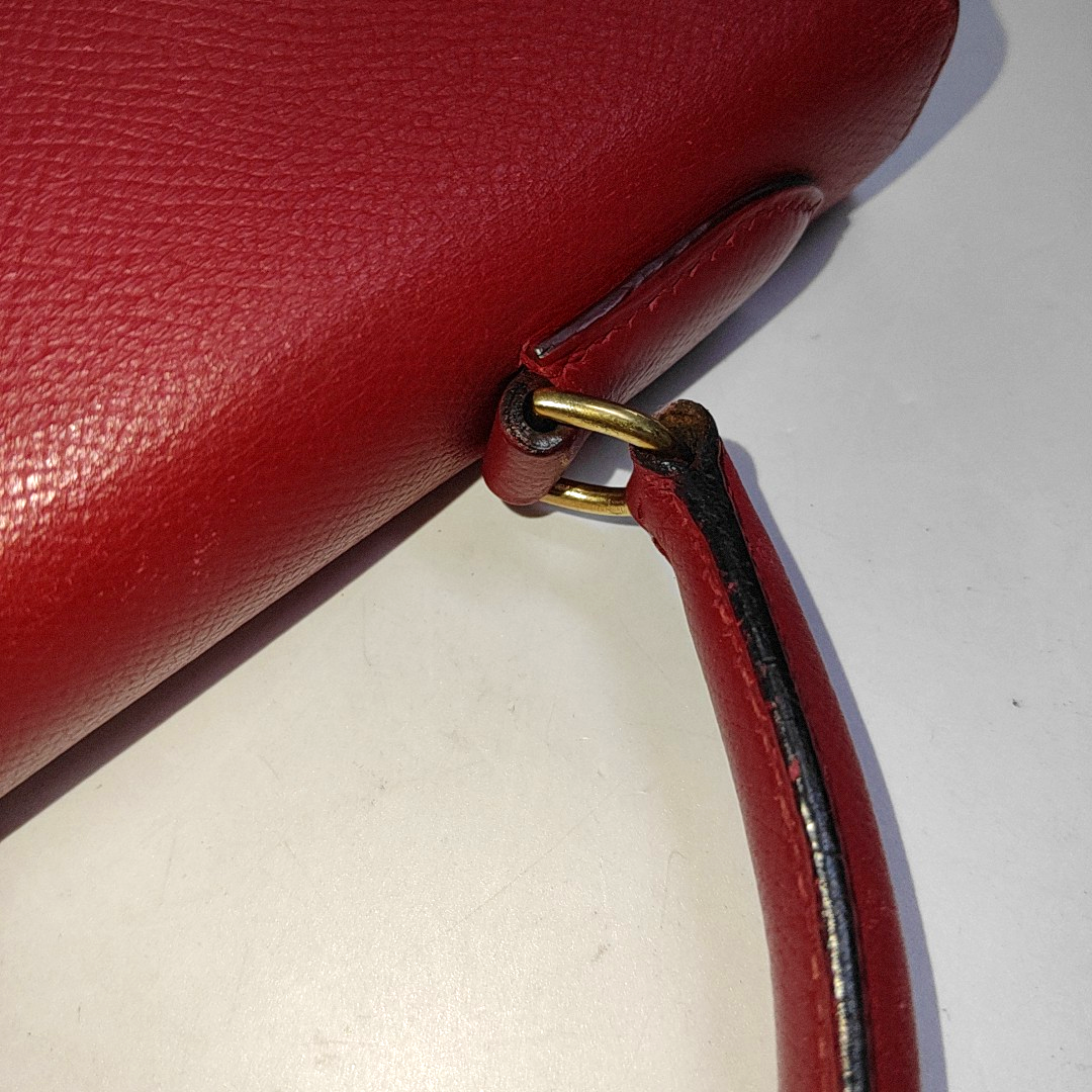 Hermes Kelly 32 Sellier Red Epsom Leather Gold HW Circle S Stamp 1989