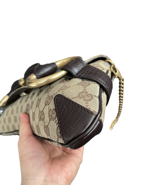 Sold Iconic 2003 Gucci Horsebit 1955 Cloth Black Monogram Shoulder bag