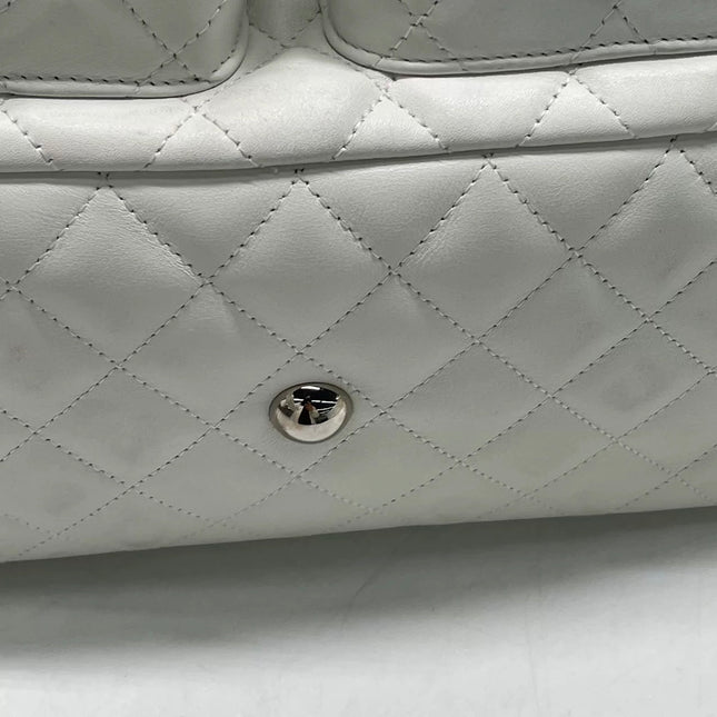 Chanel Cambon Multi-pocket Ligne Reporter Bag Large White Calfskin Leather