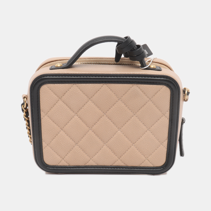 Chanel Filigree Mini Vanity Case Caviar Leather Beige with Black Trim, 2018-2019