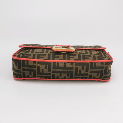 FENDI Baguette Zucca Monogram Canvas with Pink Neon trimming Crossbody Bag