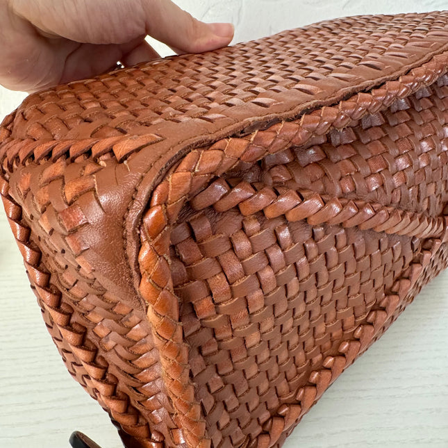 Sold Loewe Puzzle Small Leather Woven Caramel Tan Crossbody Bag