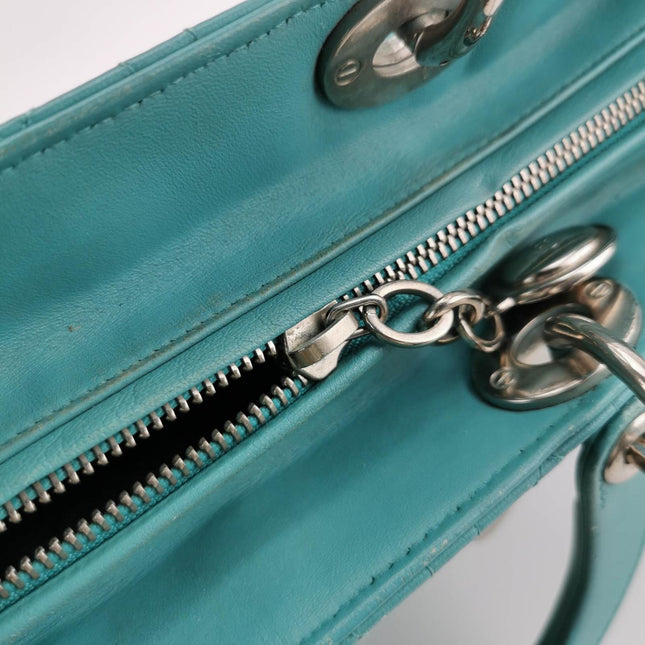 Sold Lady Dior Large Bag Teal Blue Lambskin Cannage Leather