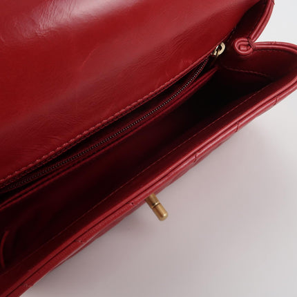Chanel Coco Handle Small Red Lambskin Leather Chevron Stitching Gold Hardware, 2017-18