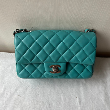 Chanel Classic Flap Mini Blue Lambskin Leather Gold Hardware 2014