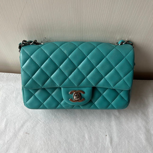 Chanel Classic Flap Mini Blue Lambskin Leather Gold Hardware 2014