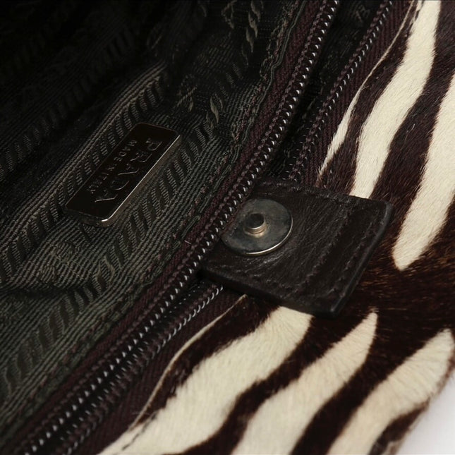 Prada Zebra Print Pony-style Calfskin Leather Brown Shoulder Bag