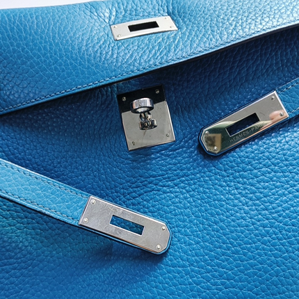 Hermes Kelly Retourne 32 Clemence Leather B3 Bleu Zanzibar Palladium Hardware 2013