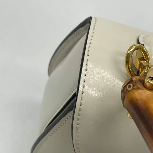 Gucci Bamboo 1947 Top Handle Bag Small White Box Leather Canvas Strap