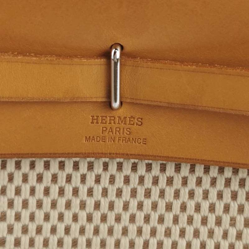 Hermes Herbag Mini Beige and Black Canvas Silver-tone Hardware Crossbody Bag