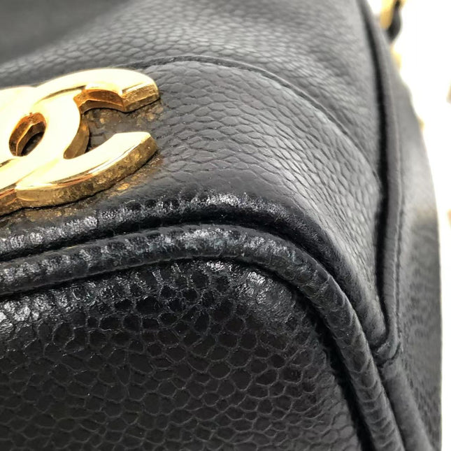Chanel Vintage Mini Bucket Bag Black Caviar Leather Gold Logo, 1996-1997