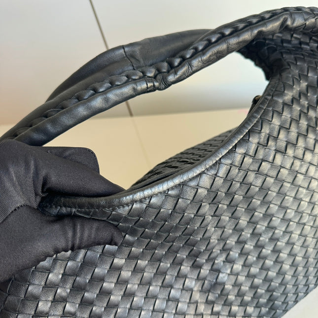 Sold Bottega Veneta Belly Hobo Intrecciato Leather Black Large 52cm