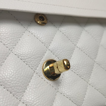Chanel Classic Flap Medium 2010 White Caviar Leather Gold Hardware