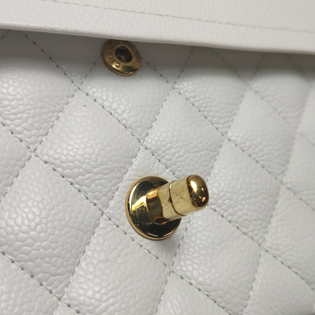 Chanel Classic Flap Medium 2010 White Caviar Leather Gold Hardware