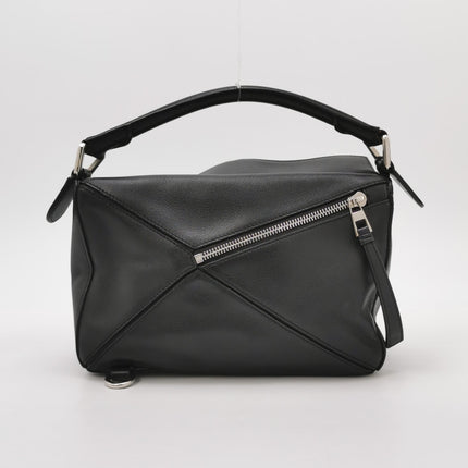 Loewe Puzzle Small Black Smooth Leather White Logo With Metal Feet 2016