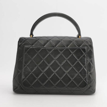 Chanel Vintage Top Handle Kelly Coco Handle Black Flap Bag lambskin leather 24k Gold Hardware