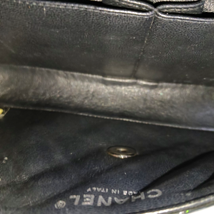 Chanel Baguette Flap Shoulder Bag Black Patent Leather Silver Double Chain