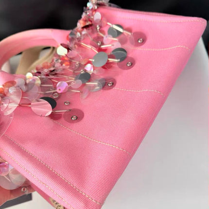 Prada Canape Small Pink Canvas with Sequins Top Handle Bag with Strap Rare
