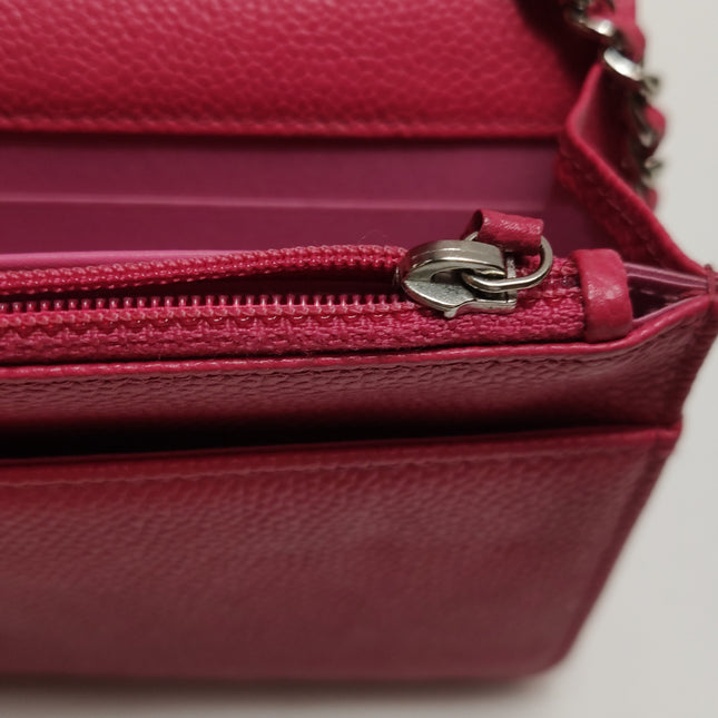 Chanel WOC Wallet on Chain Fuchsia Caviar Leather with Enamel Logo