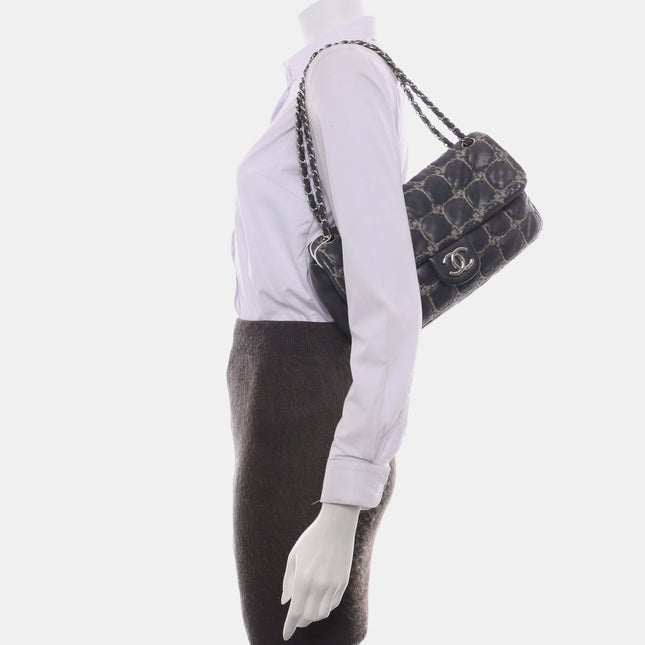 Chanel Tweed Square Stitch on Leather Bubble Grey Medium Shoulder Bag