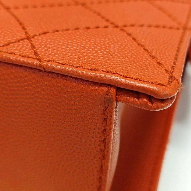 Chanel Vintage Small Matelasse Orange Caviar Leather Top Handle Bag
