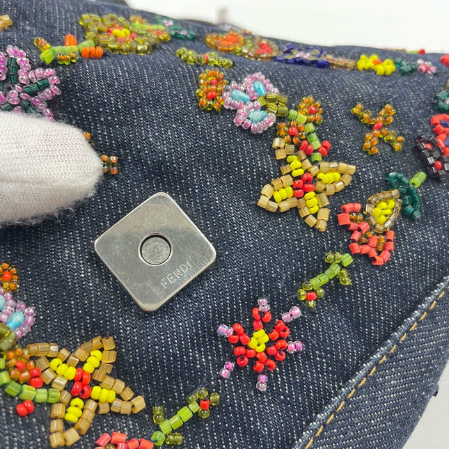 Sold Fendi Baguette Denim with Floral Beads 25 Anniversary Special Collection