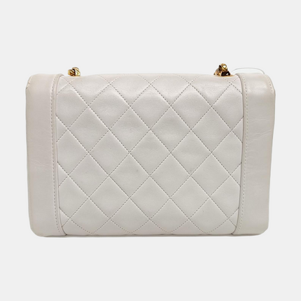Chanel Diana CC Flap Bag Small Vintage White Lambskin Leather with 24k Gold HW, 1989-1991