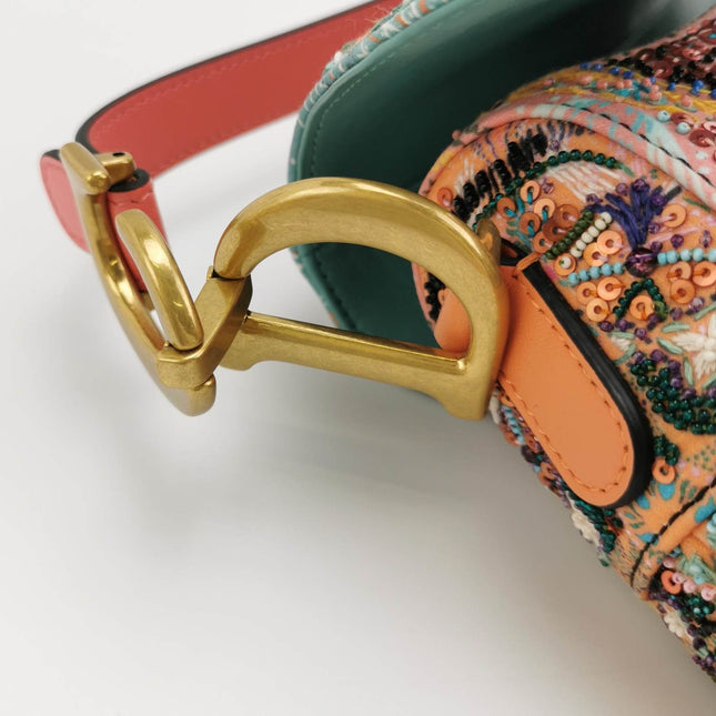 Sold Christian Dior Saddle Medium Multicolor Beads and Calfskin Leather Shoulder Bag