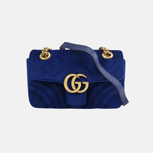 Gucci Marmont Mini Flap Navy Velvet Handbag-Luxbags