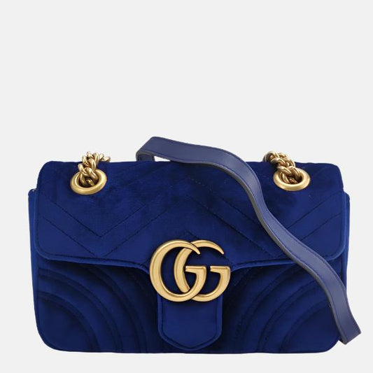 Gucci Marmont Mini Flap Navy Velvet Handbag-Luxbags