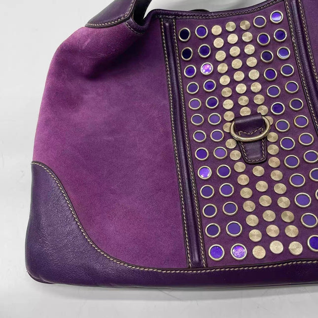 Gucci Jackie Vintage Large Purple Suede Leather Ringlets Decoration