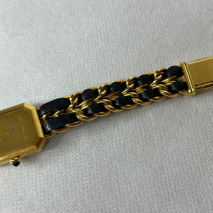 CHANEL 1987 Vintage PREMIERE Watch Medium Black Leather and 24KT Yellow Gold Plated