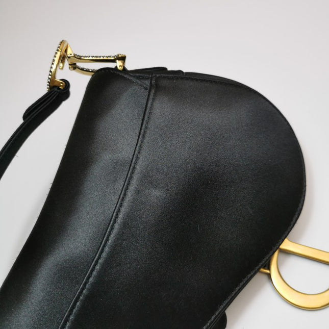 Dior Saddle Mini Silk Handbag Black with crystals