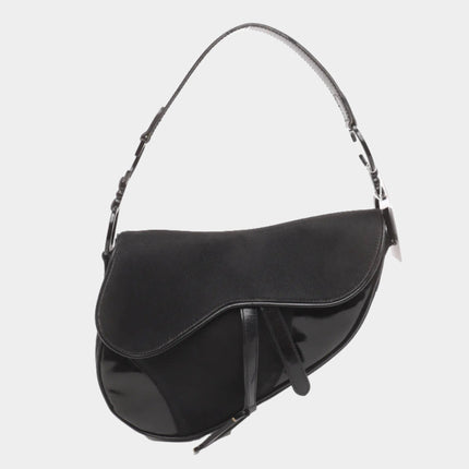 Dior Saddle Vintage So Black Fabric and Patent Leather Shoulder Bag-Luxbags