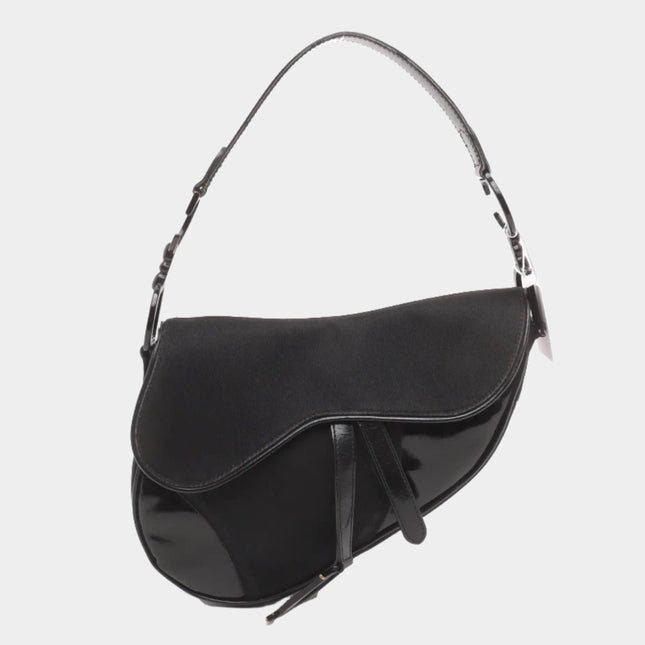 Dior Saddle Vintage So Black Fabric and Patent Leather Shoulder Bag-Luxbags