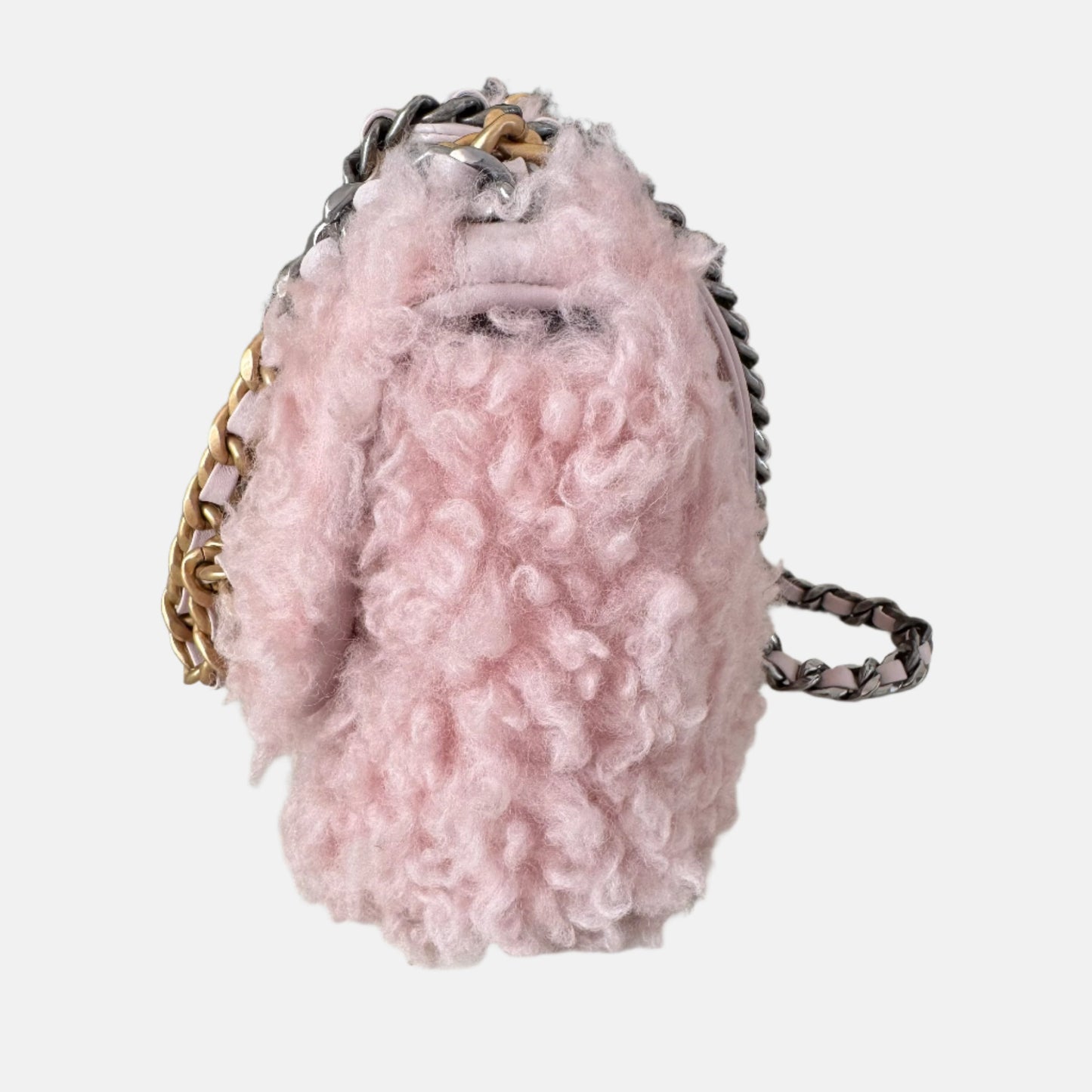 Chanel 19 Bag 2021 Small Pink Shearling Flap Bag