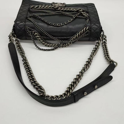 Chanel Enchained Boy Bag 2012 Black Leather Medium Flap Bag