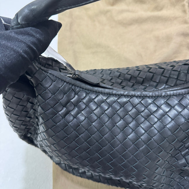 Sold Bottega Veneta Black Belly Hobo Intrecciato Nappa Leather Handbag