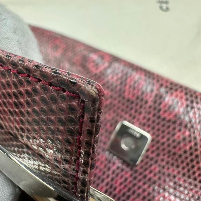 Fendi Baguette Purple Lizard Skin Leather Handbag