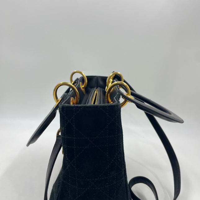 Lady Dior Vintage Medium Black Suede Leather Gold Hardware 1997