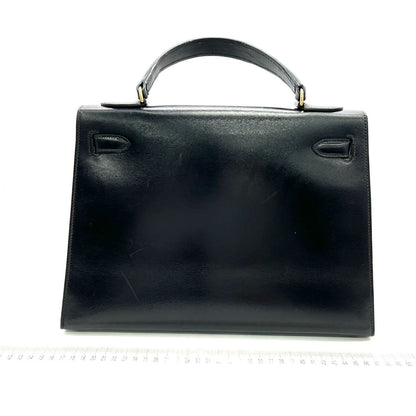 Hermes Kelly 32 Sellier Black Box Leather Gold HW 1987